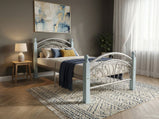 Ps102-Metal Frame Bed with Wooden Legs- Dirty Oak and White
