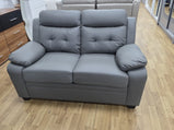Clara 3+2 Seater Sofa Set, Black & Grey PU Leather, Modern Living Room Couch Set, Comfortable High-Back Design
