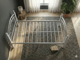 Ps102-Metal Frame Bed with Wooden Legs- Dirty Oak and White