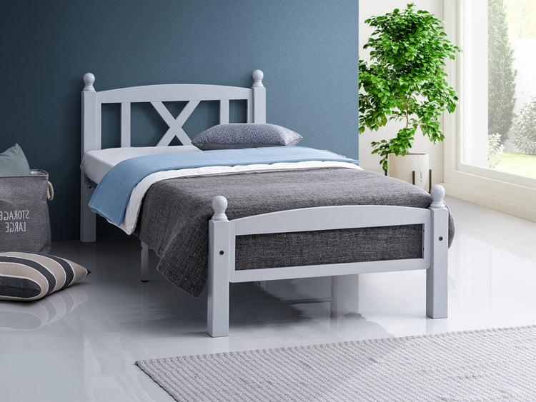 Diva Wooden single and double Bed Frame with Metal Base in gray color
