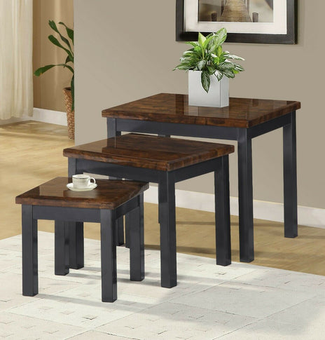 7star Rumy Marble effect high gloss nest set of 3 tables in Dark brown, grey and charcoal black