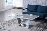 Eagle High Gloss Wood Dining & Coffee Table With Glass top/bottom Black-white or Grey-white glass stainless steel base