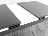 HUSTY-semi extendable glass DINING TABLE in -GREY/WHITE, BLACK/WHITE, WHITE/BLACK  for restaurants and homes