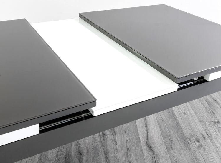 HUSTY-semi extendable glass DINING TABLE in -GREY/WHITE, BLACK/WHITE, WHITE/BLACK  for restaurants and homes