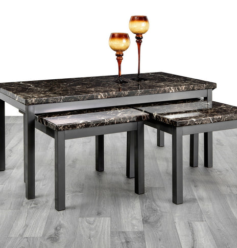 7star Lucy (2+1) Nest Of Tables MDF wooden marble effect Coffee Table set in Black, wenge & grey.