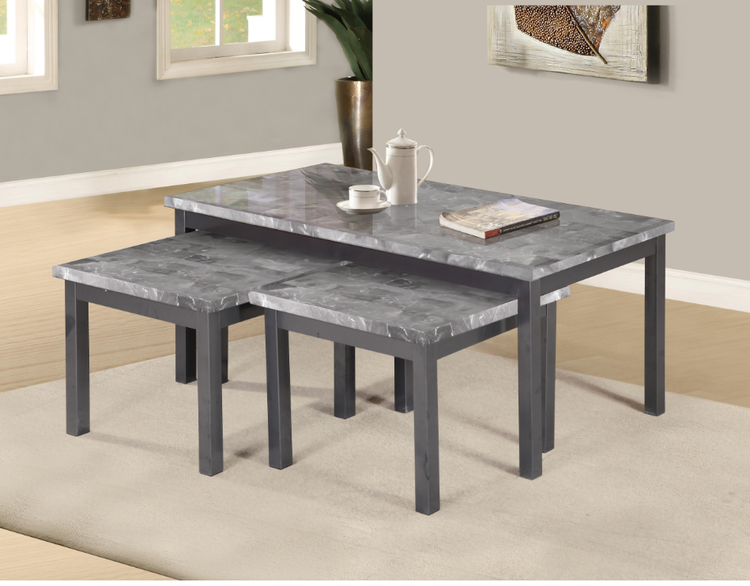 7star Lucy (2+1) Nest Of Tables MDF wooden marble effect Coffee Table set in Black, wenge & grey.