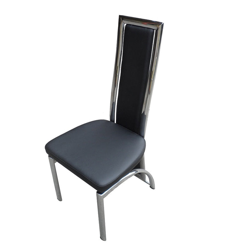 7Star Polo 2pc High Back Panel Dining Chairs in Faux leather with chrome stainless steel legs and back
