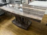 Marble Effect MDF Dining Table with 6 chairs in Black-white, Full black, Brown